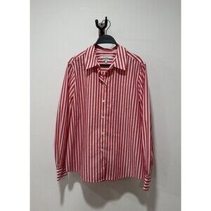 Foxcroft Appleseed's NYC Wrinkle Free Striped Button Down Shirt Size 14 Red